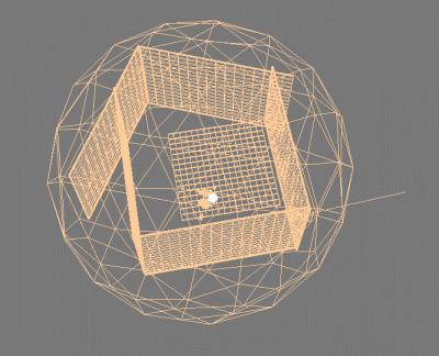 The whole set up with sphere and walls for reflections.